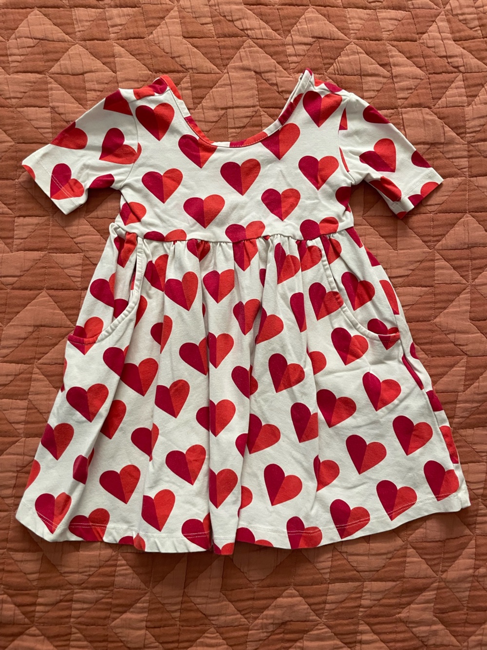 Hanna Andersson 3T Pink Heart Print Short Sleeve Dress